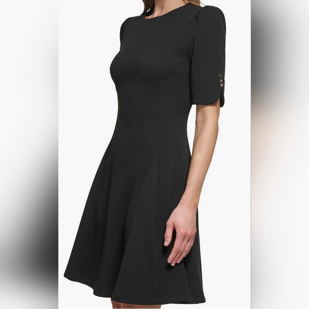 DKNY Womens Short Sleeve Jewel Neck Fit & Flare Mini Dress